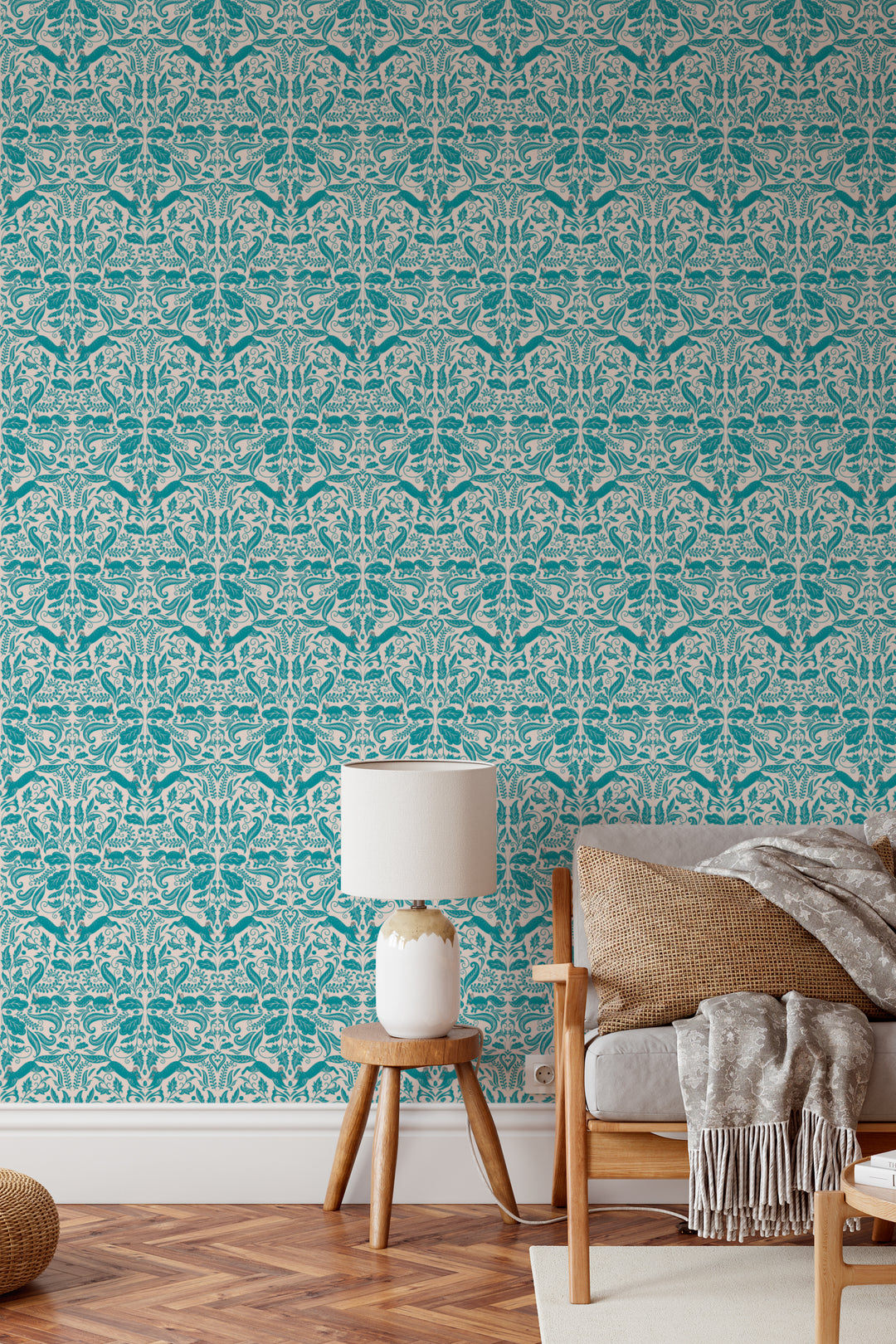 Damask Beige Squirrels Wallpaper 3709