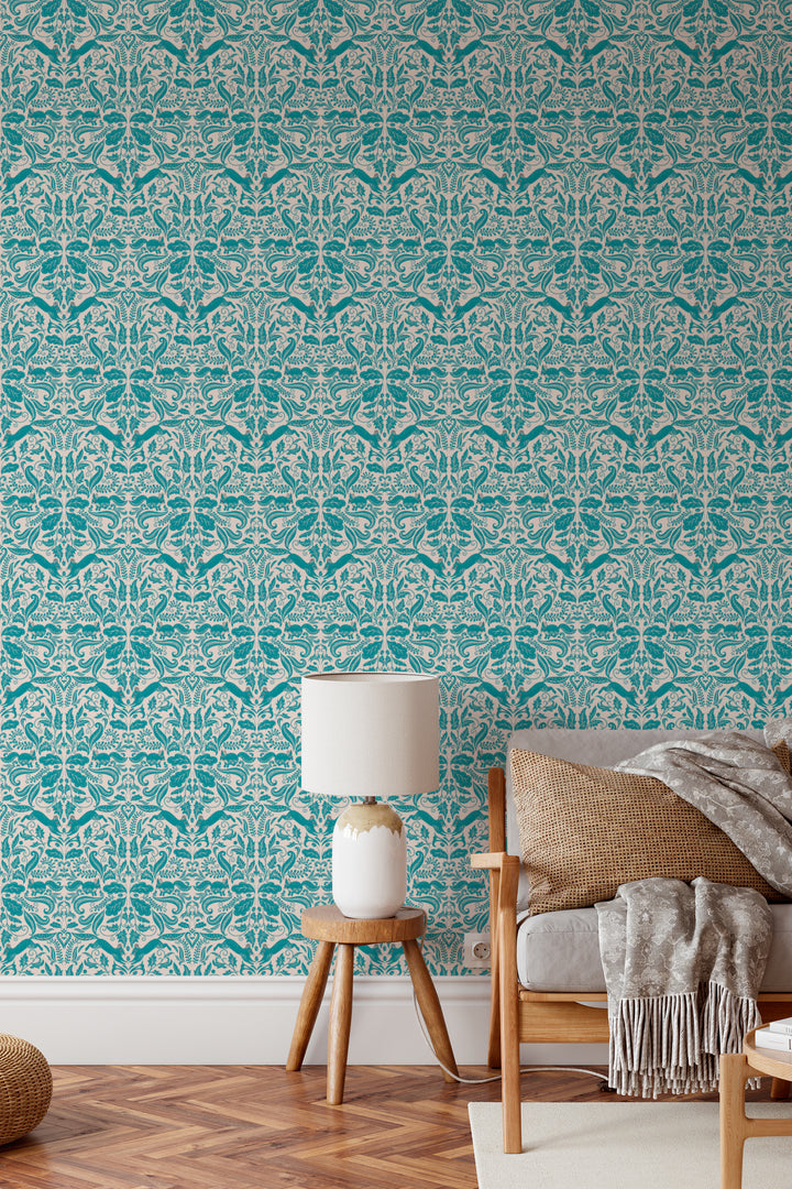 Damask Beige Squirrels Wallpaper 3709