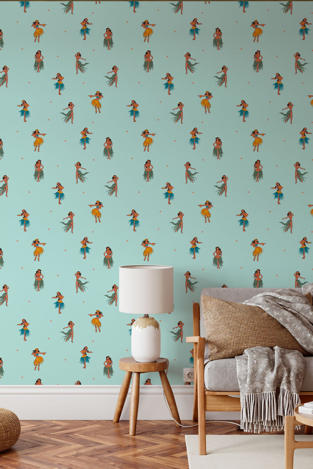 Hawaiian Dancers On Mint Background 3713