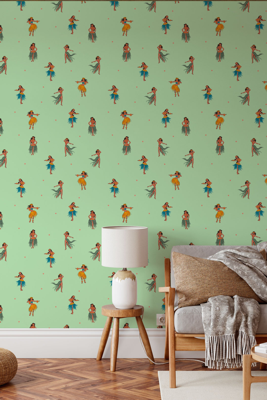 Hawaiian Dancers On Light Green Background 3712