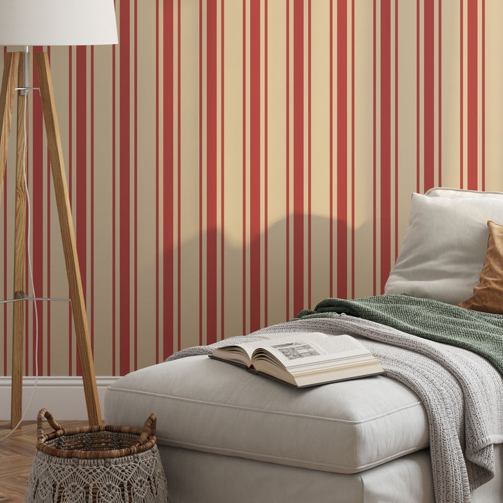 Tented Stripe Red Wallpaper Bold Classic Linear 3692