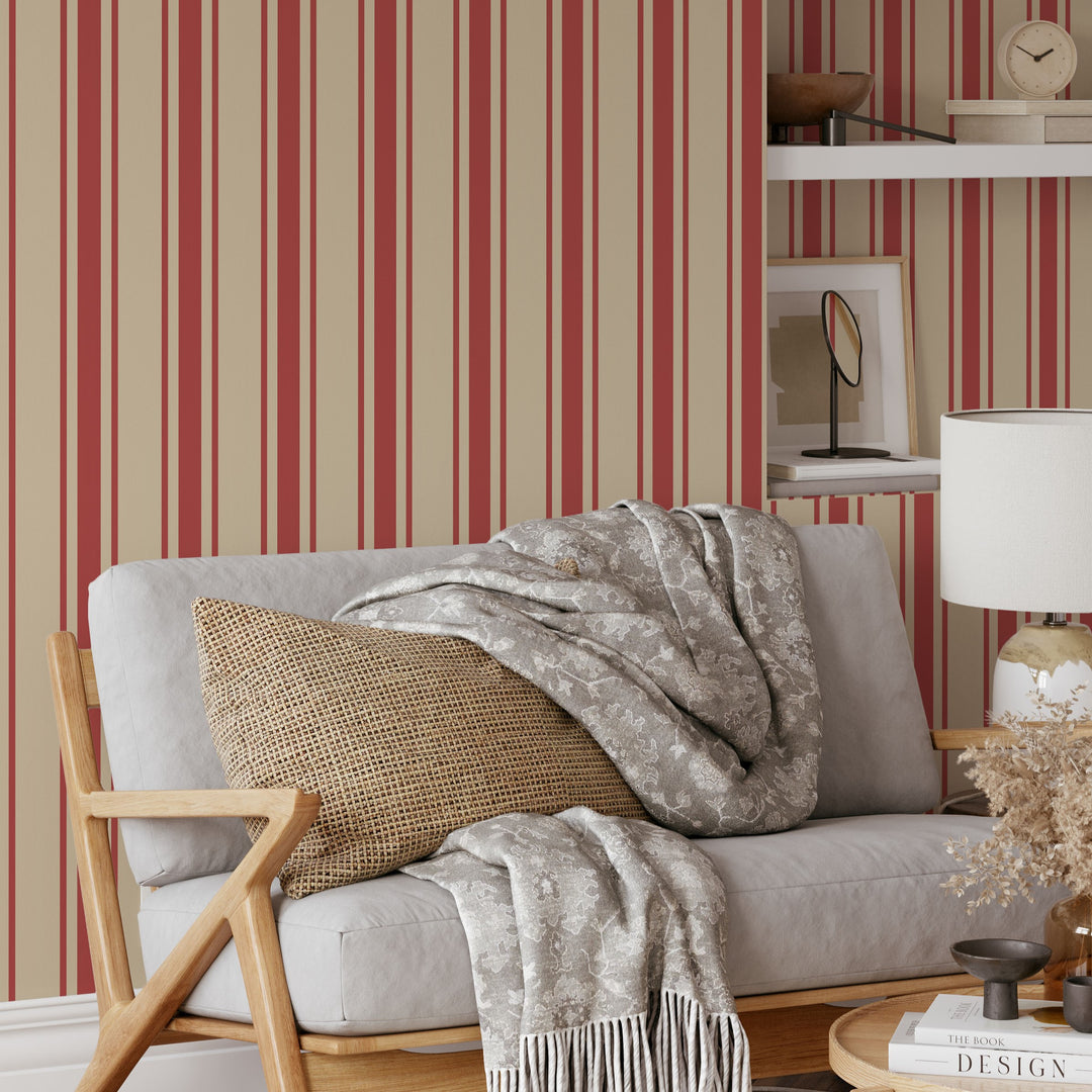 Tented Stripe Red Wallpaper Bold Classic Linear 3692