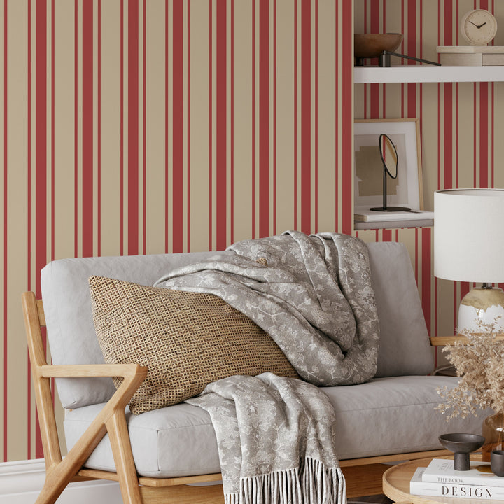 Tented Stripe Red Wallpaper Bold Classic Linear 3692