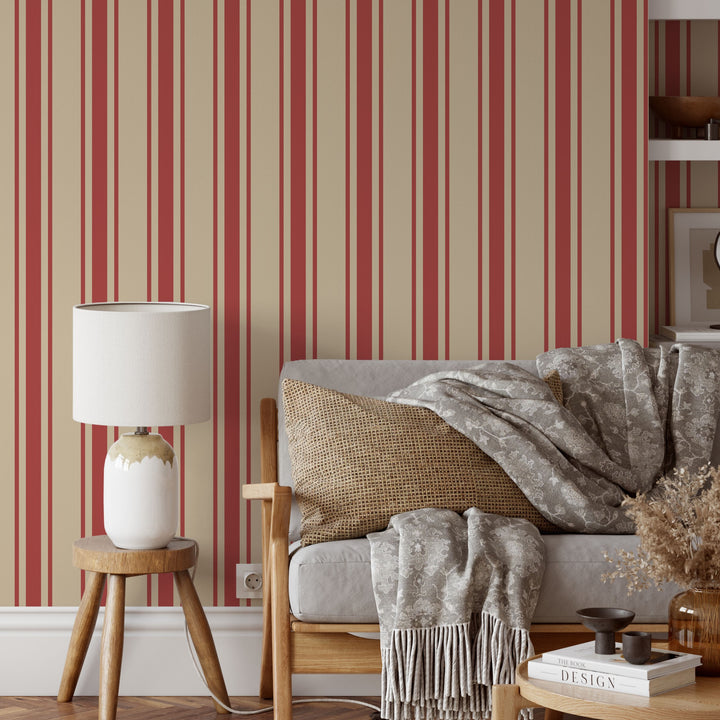 Tented Stripe Red Wallpaper Bold Classic Linear 3692