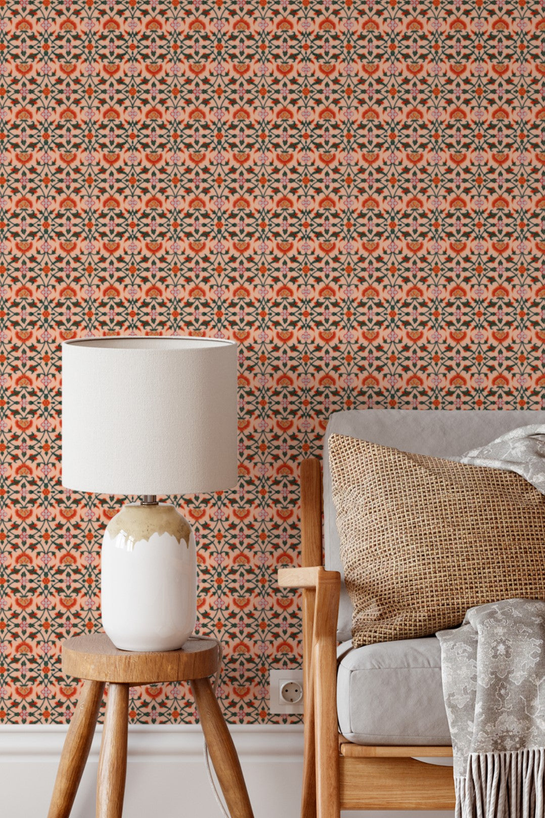 Ornate Floral Tile Wallpaper Warm Vintage Botanical 3763