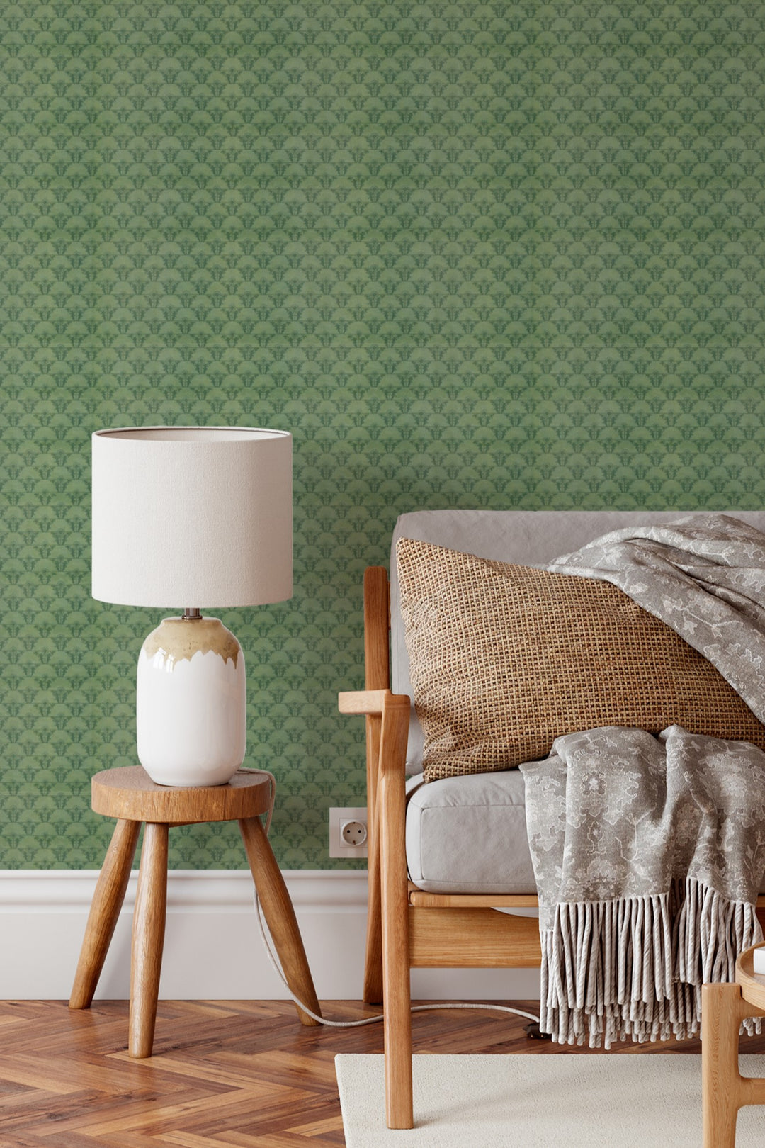 Subtle Botanical Repeat Wallpaper Soft Green Minimal Pattern 3767