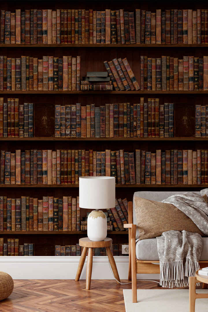 Antique Library Bookshelf Wallpaper Vintage Leather Book 3787
