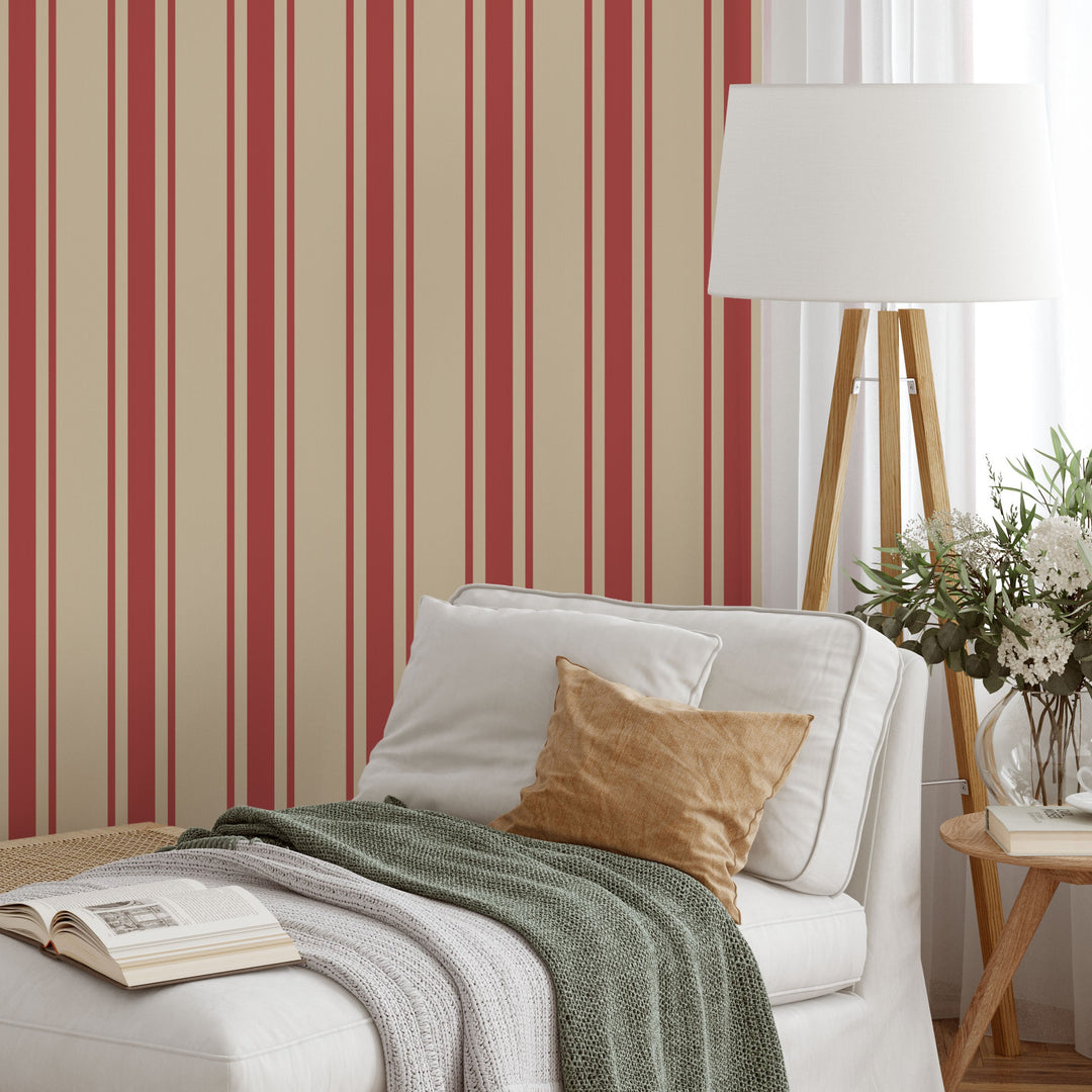 Tented Stripe Red Wallpaper Bold Classic Linear 3692