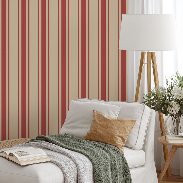 Tented Stripe Red Wallpaper Bold Classic Linear 3692
