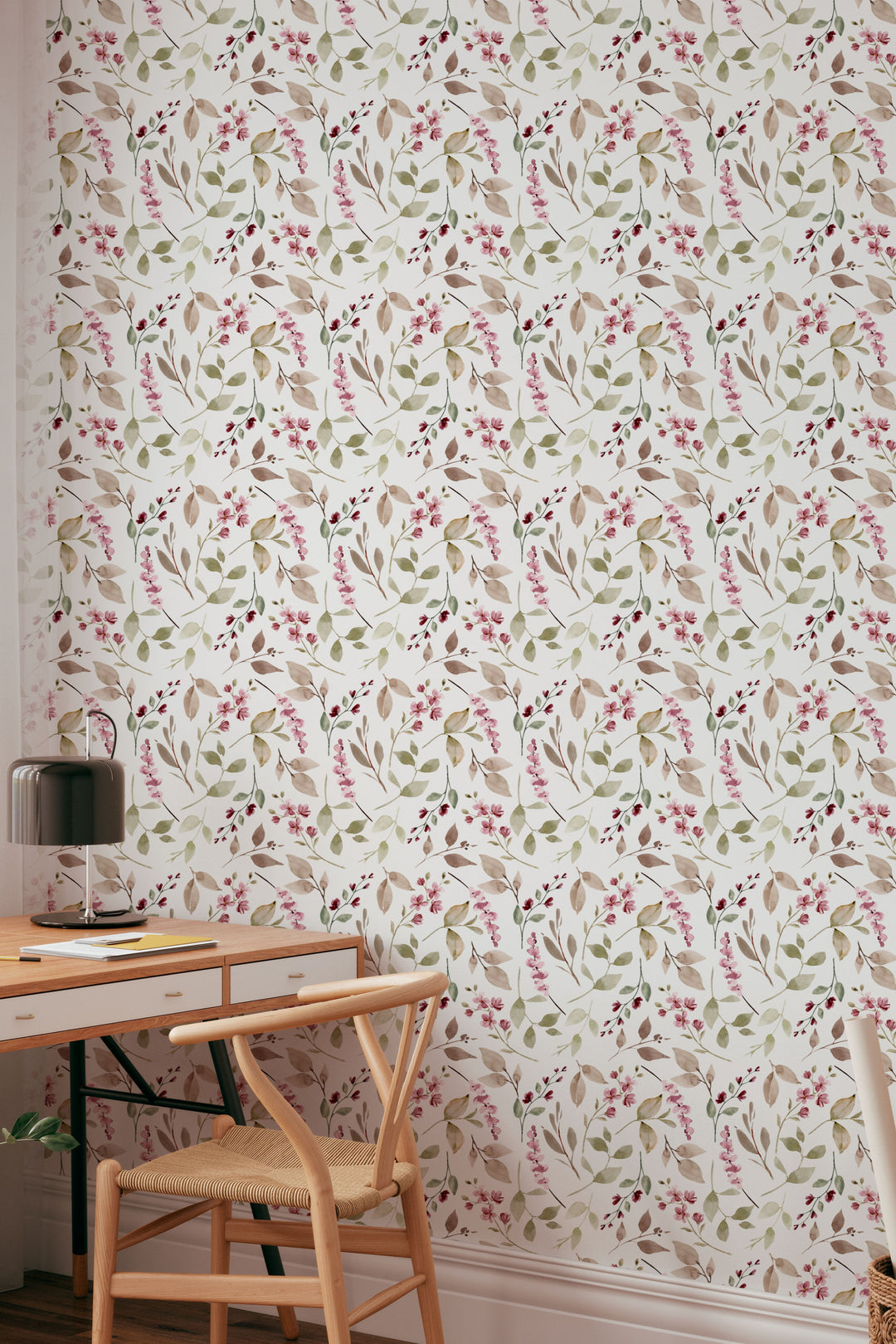Watercolor Wildberry Bloom Wallpaper Pale Grey Background