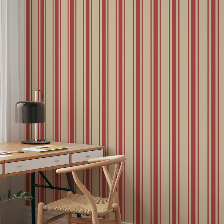 Tented Stripe Red Wallpaper Bold Classic Linear 3692