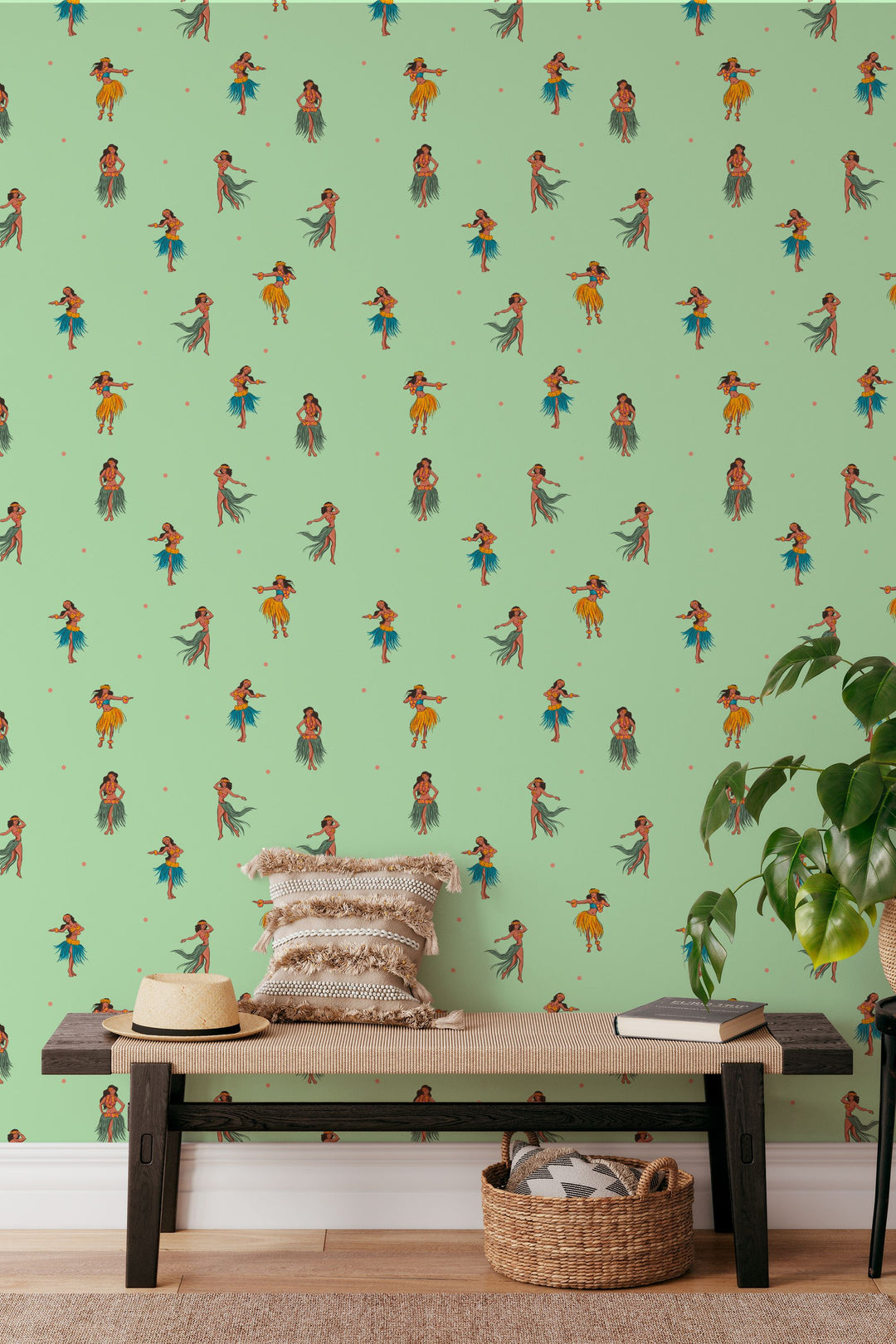 Hawaiian Dancers On Light Green Background 3712