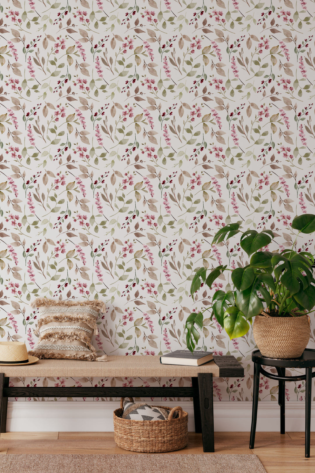 Watercolor Wildberry Bloom Wallpaper Pale Grey Background