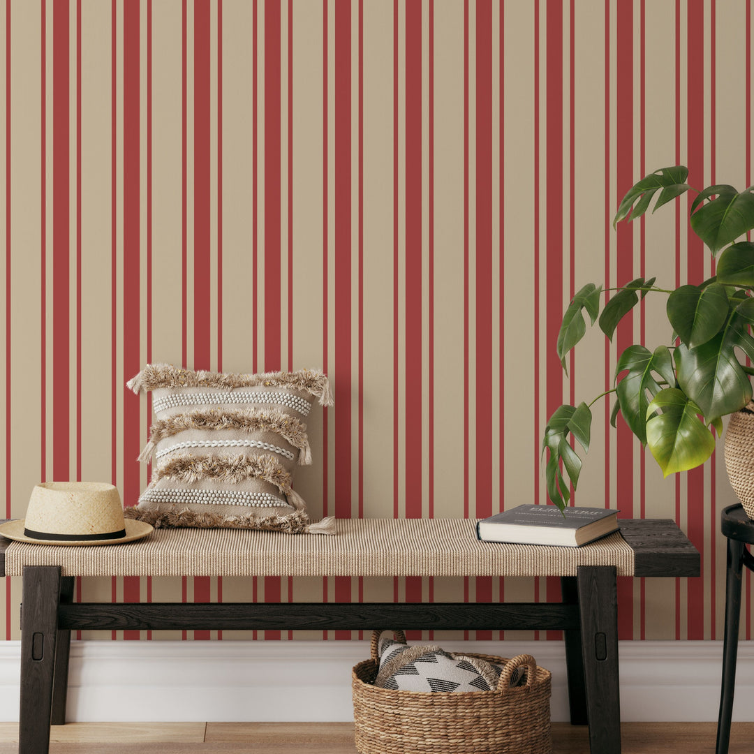 Tented Stripe Red Wallpaper Bold Classic Linear 3692