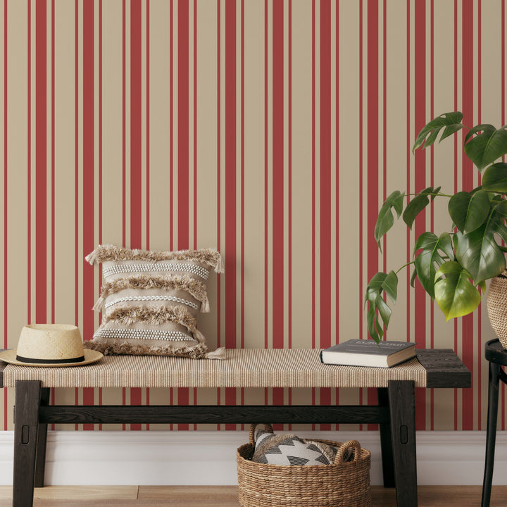 Tented Stripe Red Wallpaper Bold Classic Linear 3692