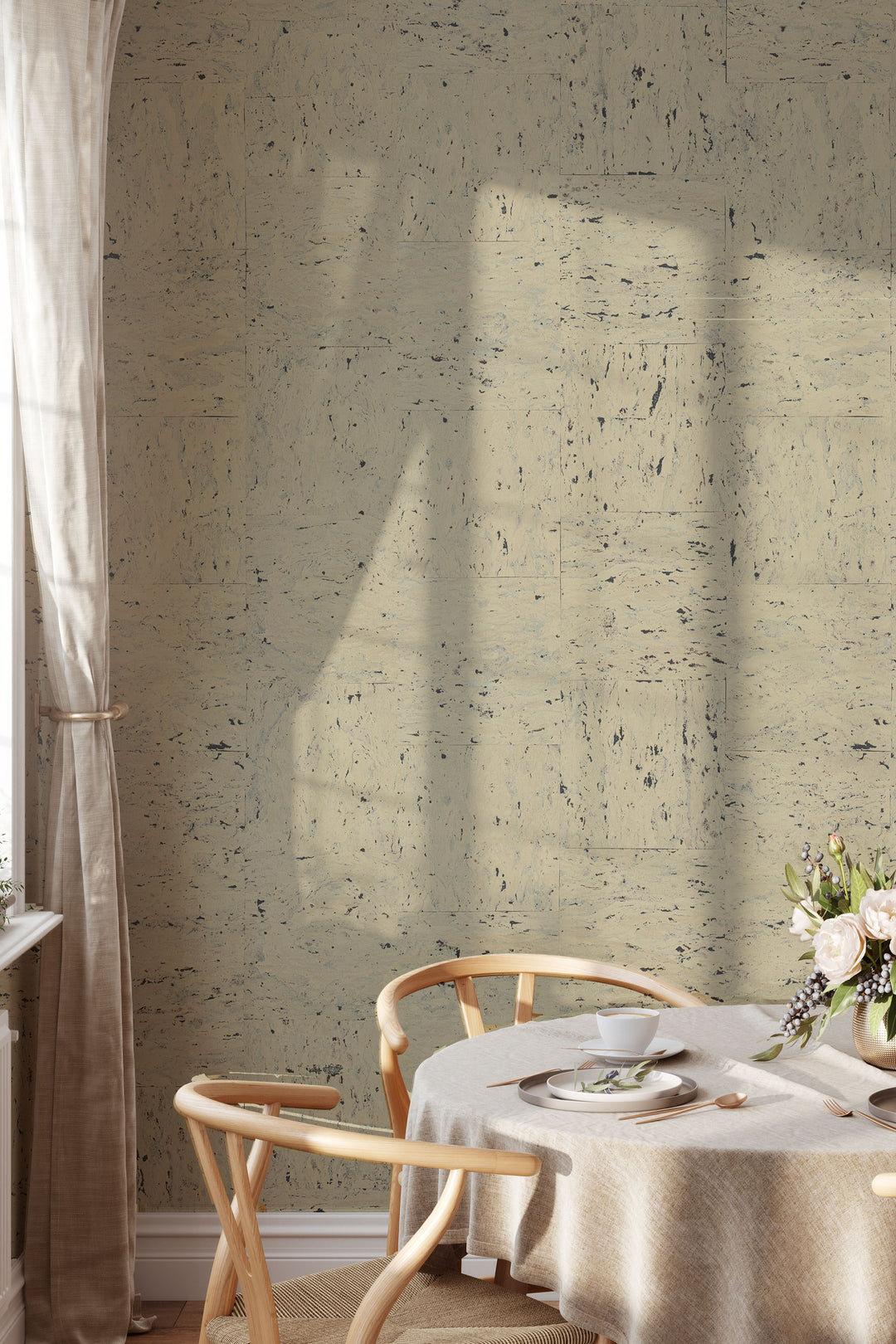 Faux Cork Wallpaper Beige Cork Texture Vinyl Wallcovering with Dark Flecks 78360