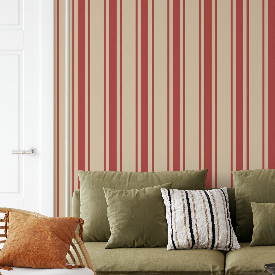 Tented Stripe Red Wallpaper Bold Classic Linear 3692
