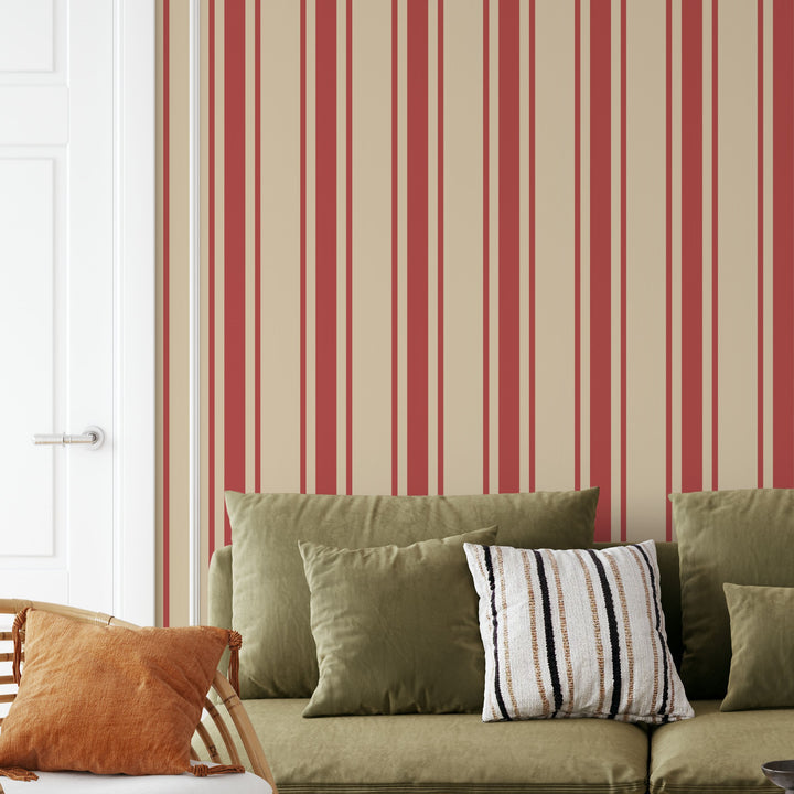 Tented Stripe Red Wallpaper Bold Classic Linear 3692