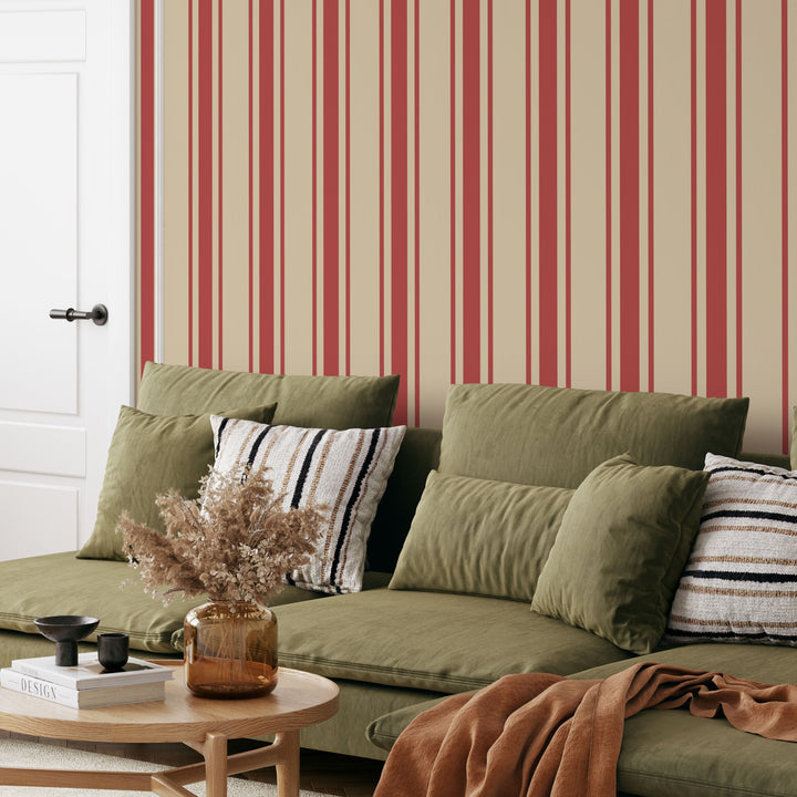 Tented Stripe Red Wallpaper Bold Classic Linear 3692
