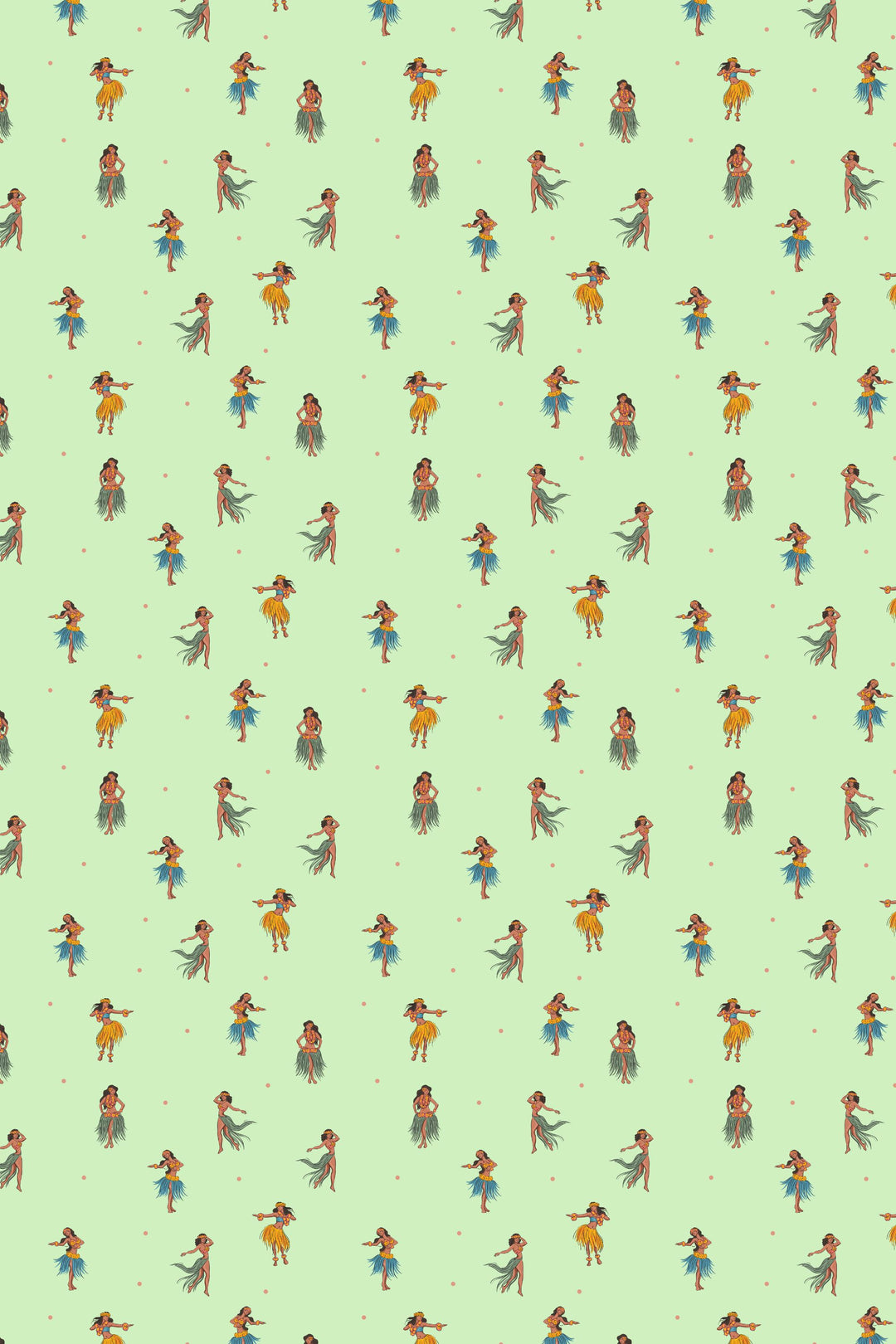 Hawaiian Dancers On Light Green Background 3712