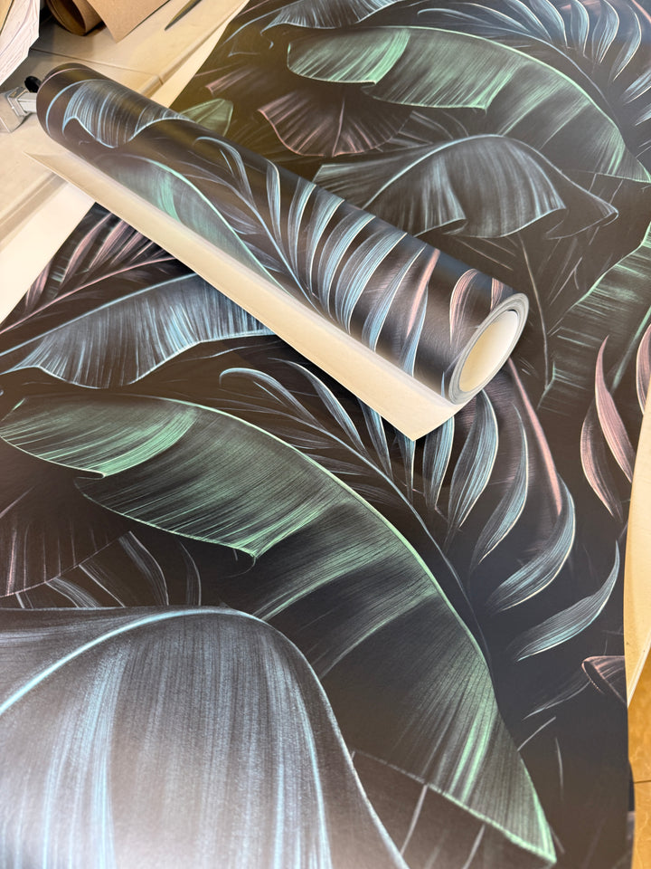 Dark wallpaper, Palm leaves, renter friendly wallpaper, - Peel and stick wall and Traditional murals #3399