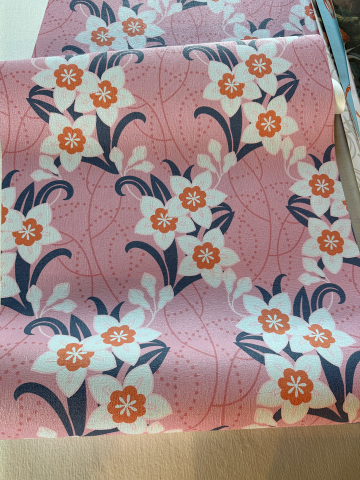 Pink Floral Wallpaper, Exclusive Vintage Flower Wall Mural, Light Pink Botanical Wallpaper, Seamless Floral Pattern Wallpaper
