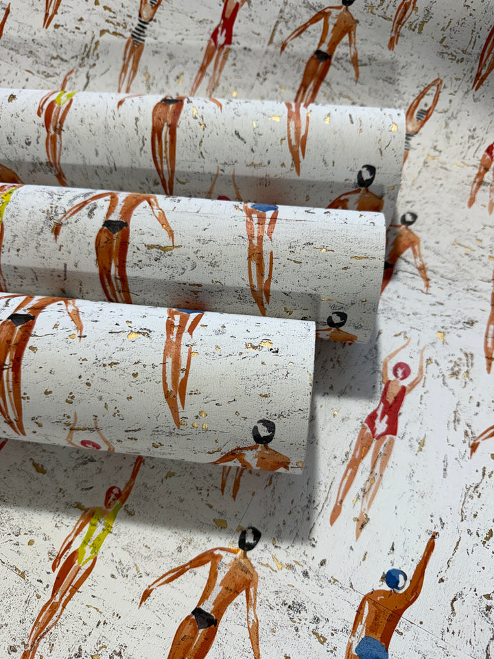 Swimmers Retro – Printed on Natural White Cork with Gold Flecks 78319