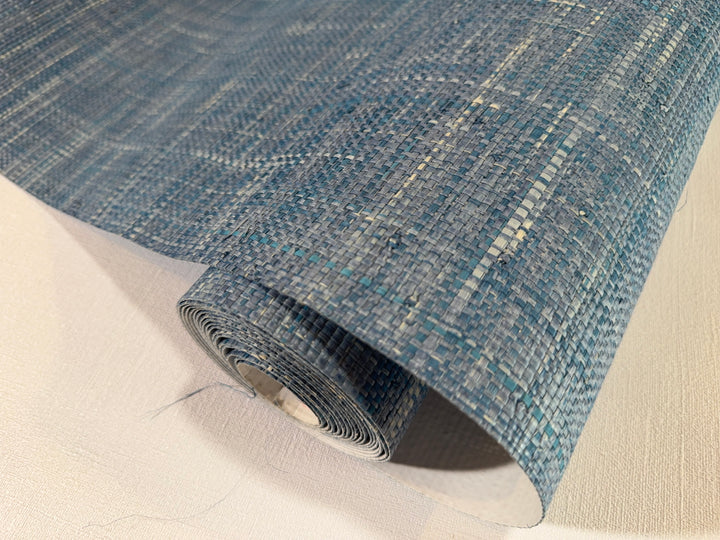 Natural Grasscloth Raffia rough Wallpaper Natural fibers in Blue color 45026