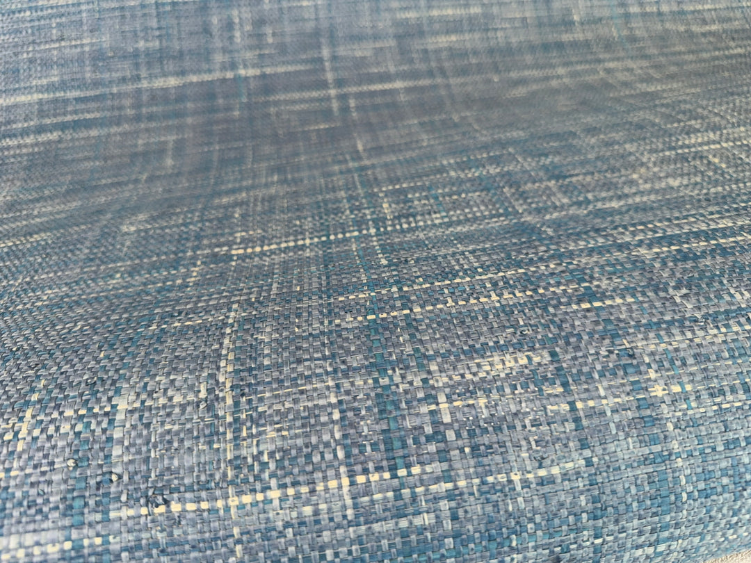 Natural Grasscloth Raffia rough Wallpaper Natural fibers in Blue color 45026