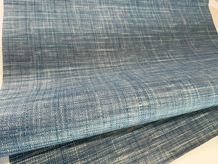 Natural Grasscloth Raffia rough Wallpaper Natural fibers in Blue color 45026