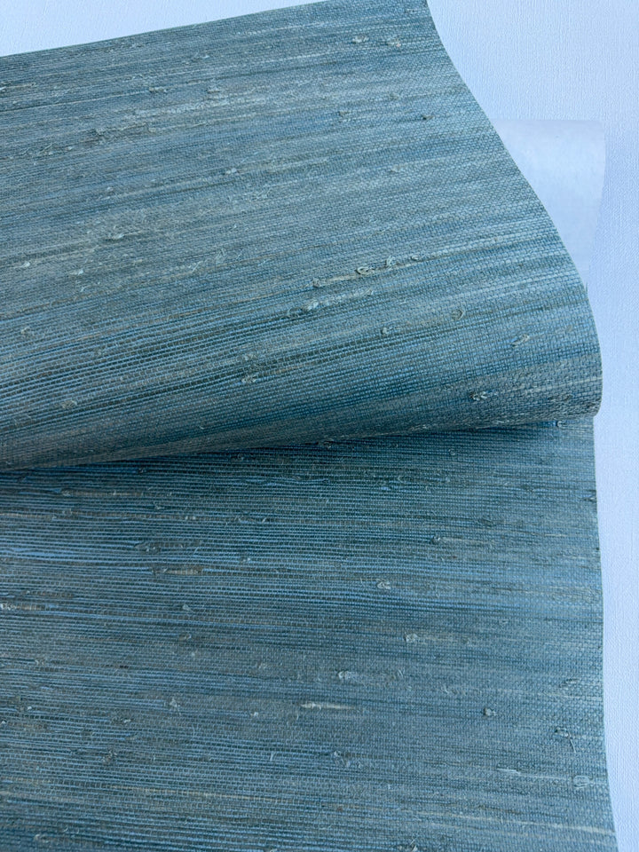 Super Hemp Natural Grasscloth – Muted Blue Green Handwoven 42121