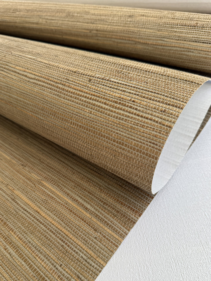 Natural Grasscloth Hemp Woven Traditional Wallpaper wood color 41055