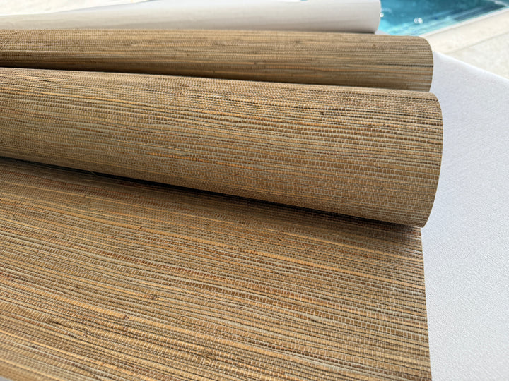 Natural Grasscloth Hemp Woven Traditional Wallpaper wood color 41055