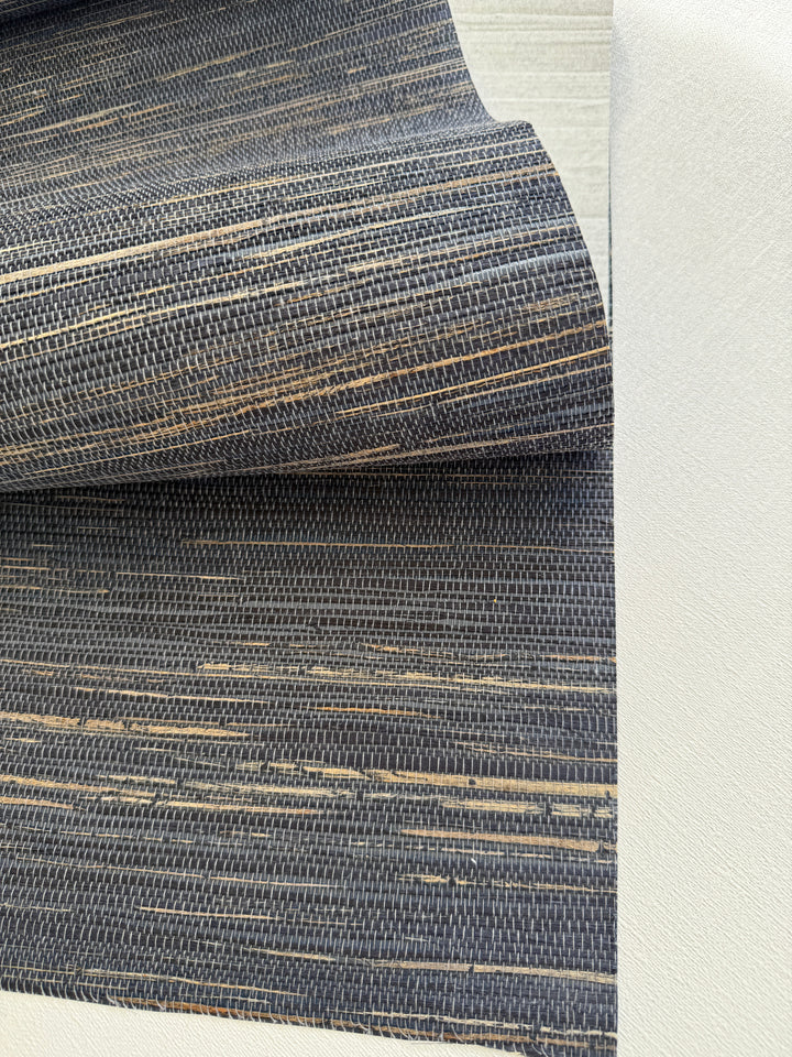 Natural Hemp Grasscloth dark graphite blue Wallpaper dark blue 41069