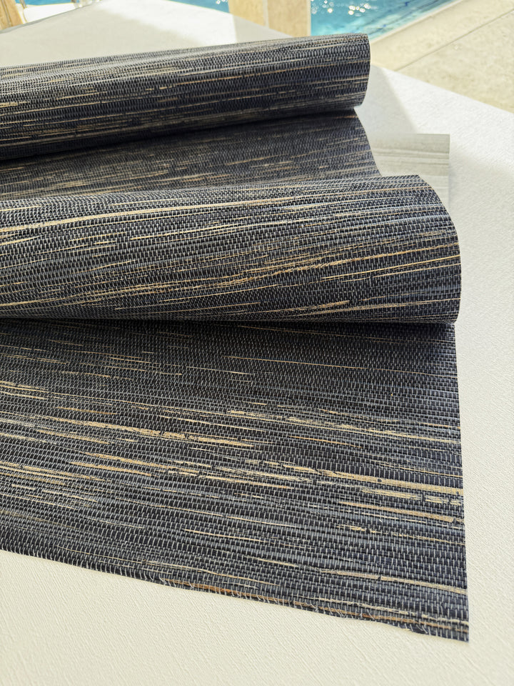 Natural Hemp Grasscloth dark graphite blue Wallpaper dark blue 41069