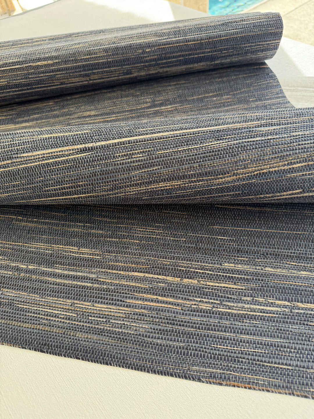 Natural Hemp Grasscloth dark graphite blue Wallpaper dark blue 41069