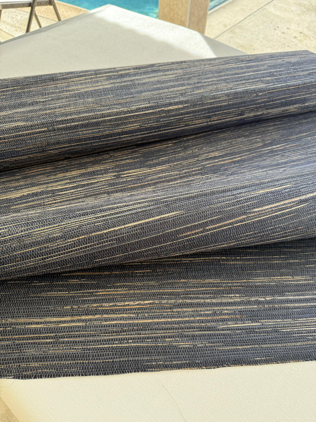 Natural Hemp Grasscloth dark graphite blue Wallpaper dark blue 41069