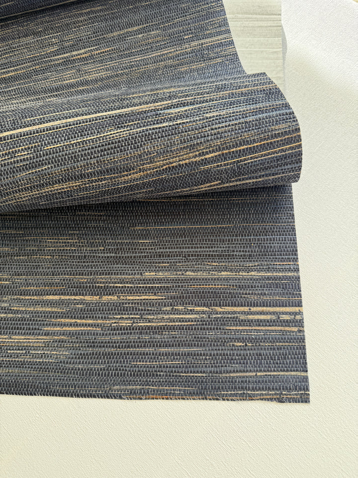 Natural Hemp Grasscloth dark graphite blue Wallpaper dark blue 41069