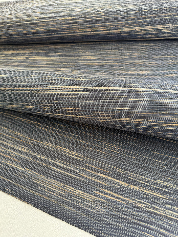 Natural Hemp Grasscloth dark graphite blue Wallpaper dark blue 41069