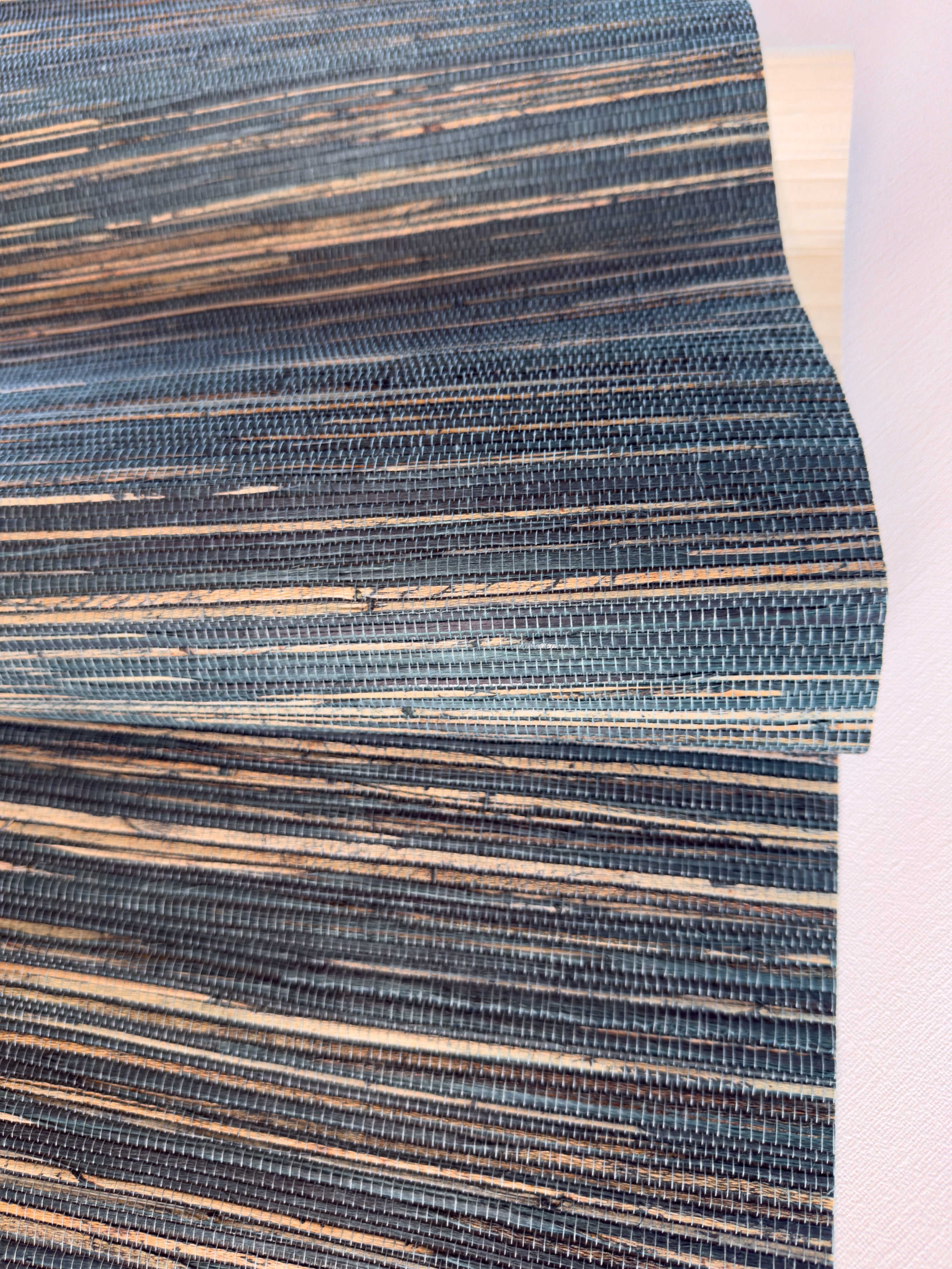 Natural Grasscloth Hemp Wallpaper painted in matte blue color