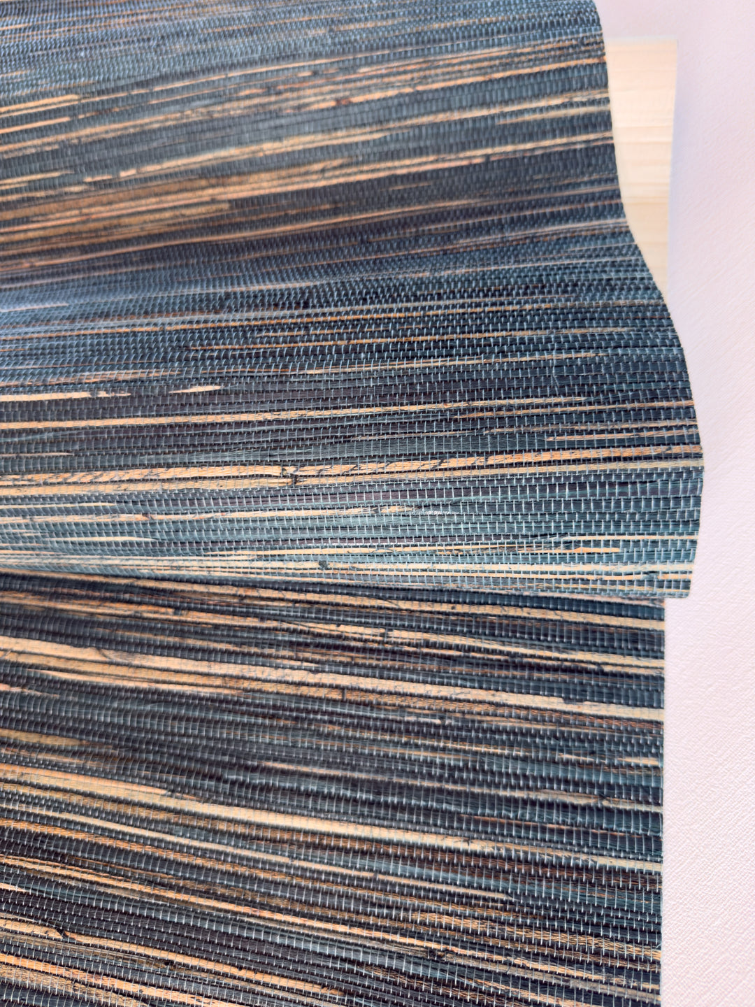 Natural Grasscloth Hemp Wallpaper painted in matte blue color 41034