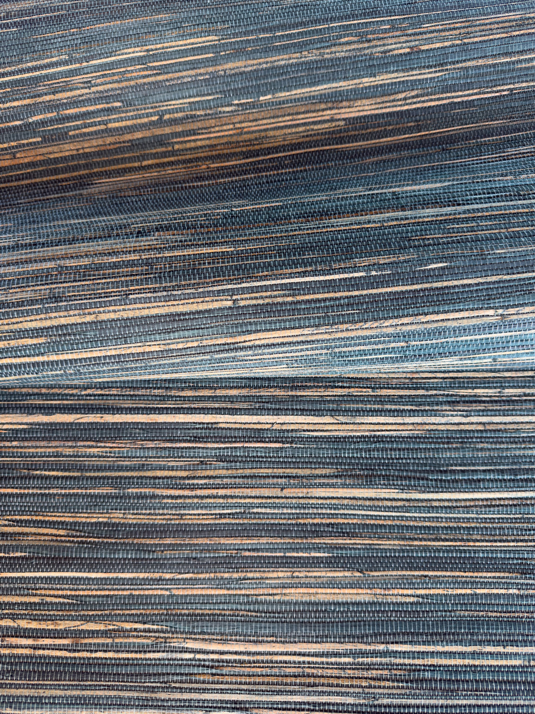 Natural Grasscloth Hemp Wallpaper painted in matte blue color 41034