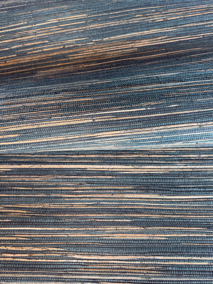 Natural Grasscloth Hemp Wallpaper painted in matte blue color 41034