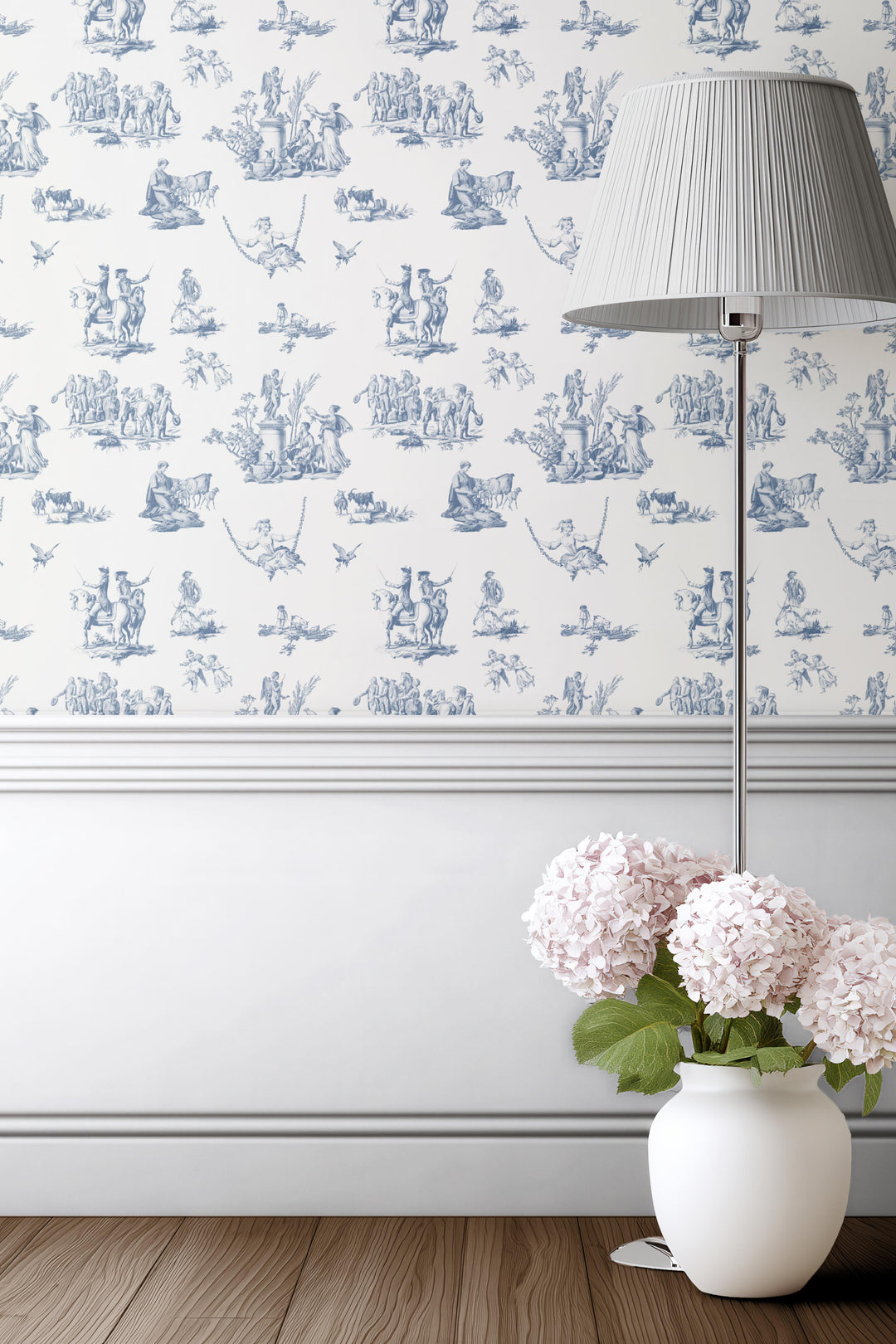 Vintage French Toile Wallpaper 3760 – Blue Pastoral Toile de Jouy