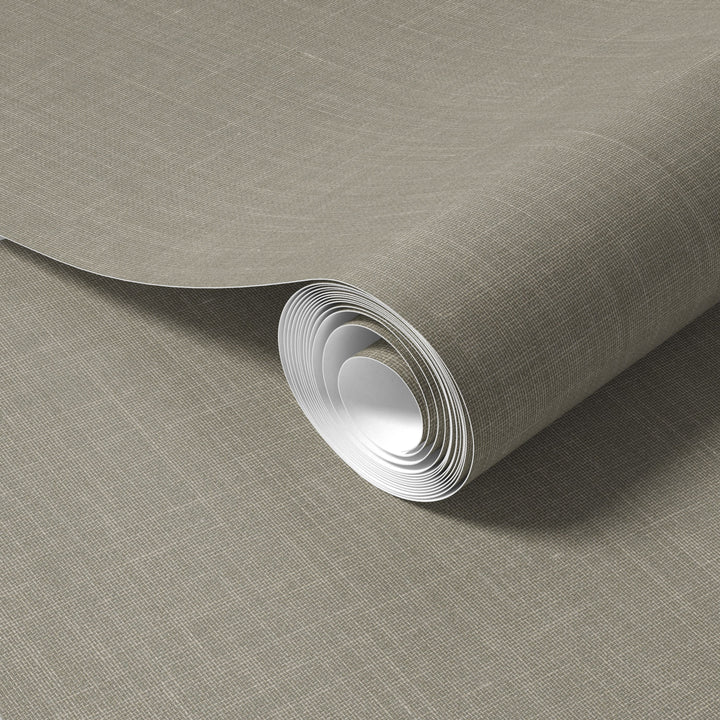 Faux Jute Wallpaper 75108 with soft taupe woven linen texture and neutral grasscloth appearance.