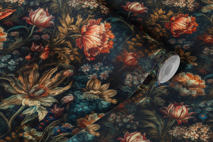 Dahlia Wallpaper Red & Cream Vintage Floral Pattern roll wallpaper sample.