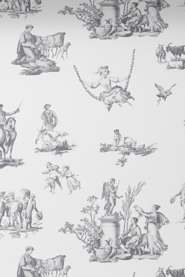 Classic Toile Scene Wallpaper  Vintage Pastoral Illustration 3761