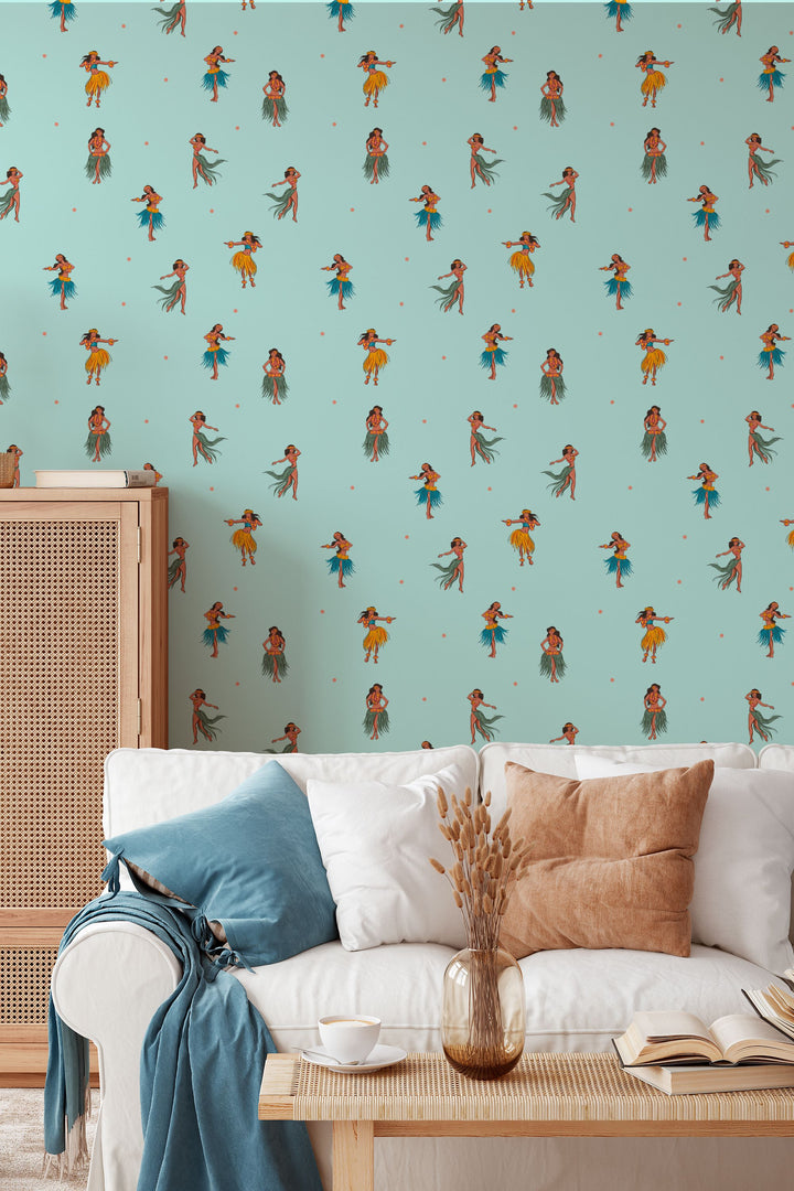 Hawaiian Dancers On Mint Background 3713