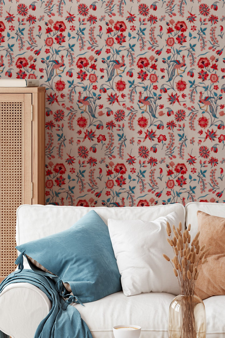 Floral Bird Garden Wallpaper Vintage Botanical 3770