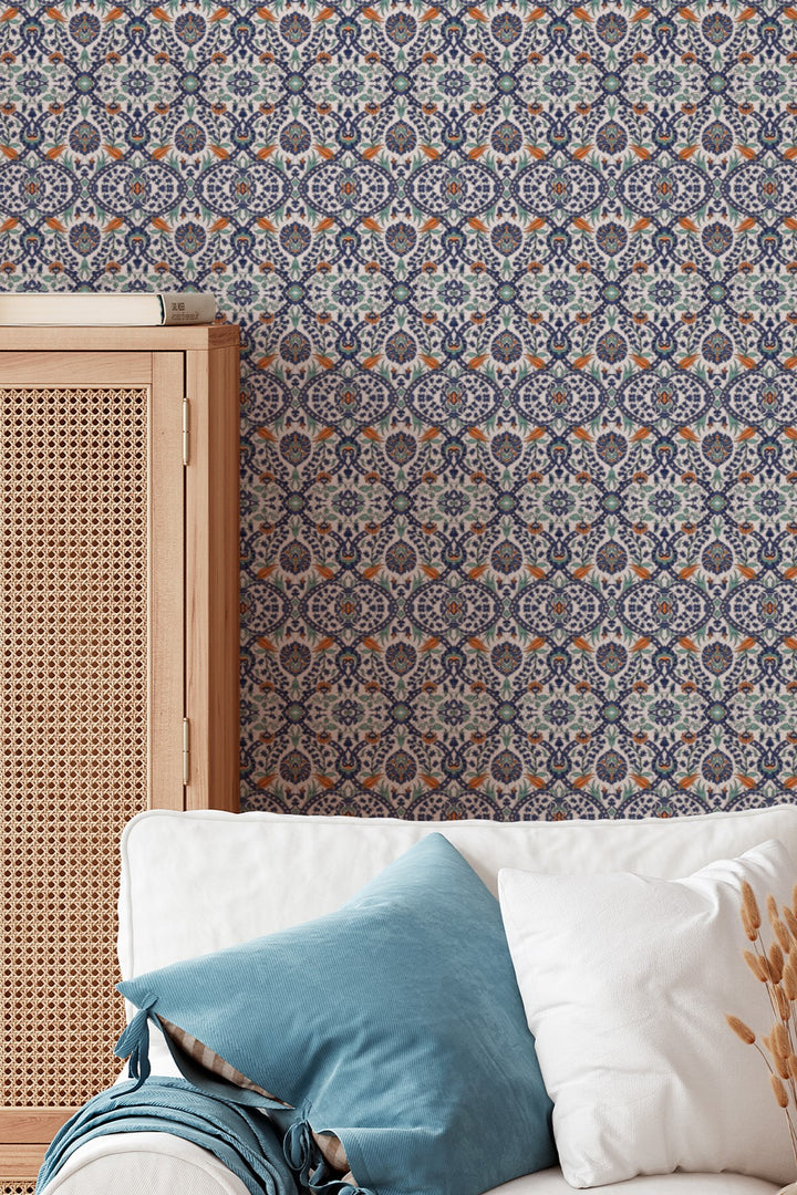 Ornate Mosaic Floral Wallpaper  Classic Mediterranean 3774